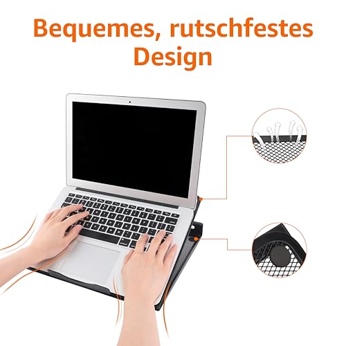 Amazon Basics Belüfteter Ergonomischer Laptopständer, 7-stufig Verstellbar, Stahlgitter zur Kühlung, Ideal für Videowiedergabe und Tippen, Passend für 10" (25,4cm) bis 17,3" (43,9cm) Laptops, Schwarz