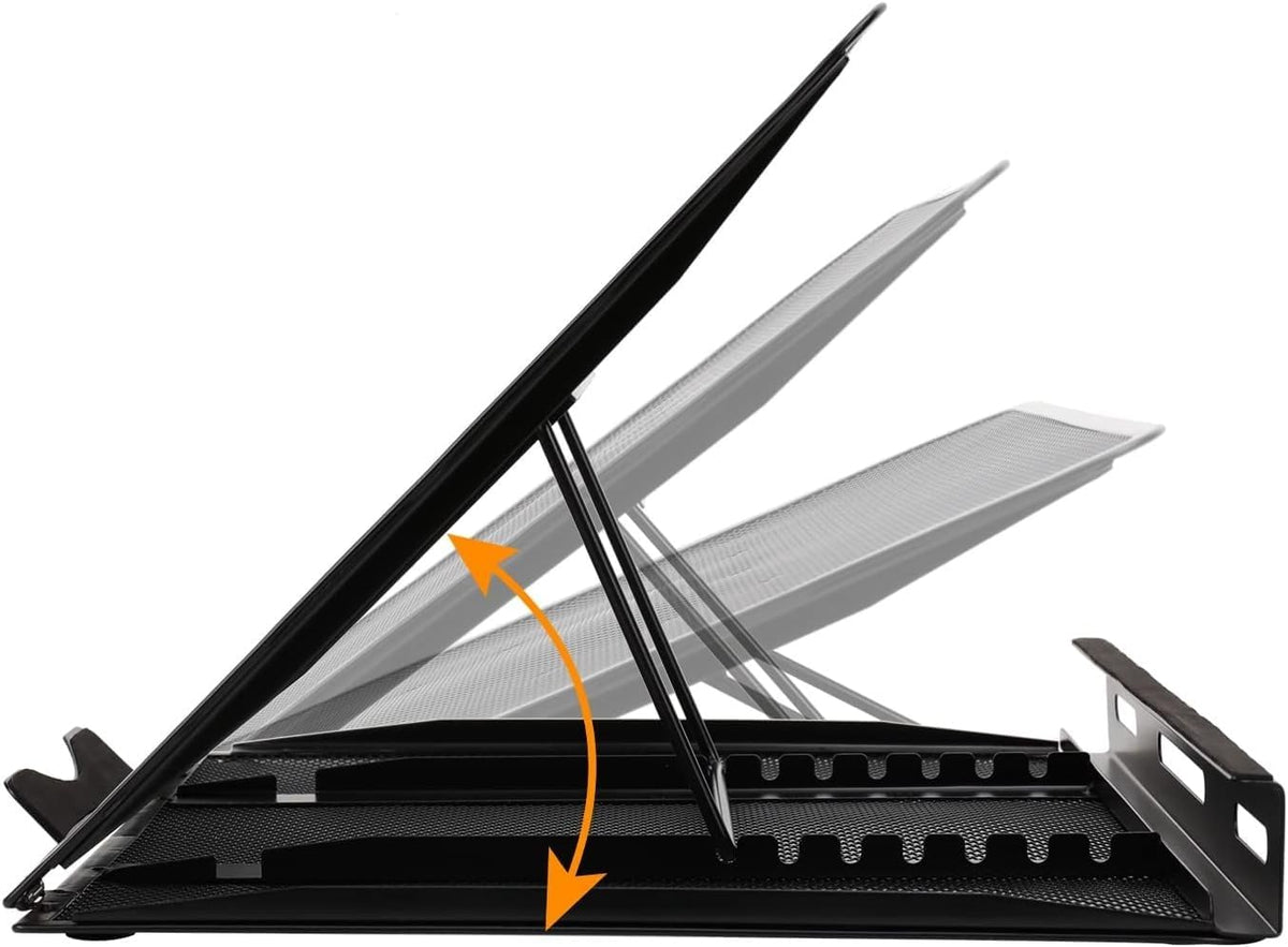 Amazon Basics Belüfteter Ergonomischer Laptopständer, 7-stufig Verstellbar, Stahlgitter zur Kühlung, Ideal für Videowiedergabe und Tippen, Passend für 10" (25,4cm) bis 17,3" (43,9cm) Laptops, Schwarz