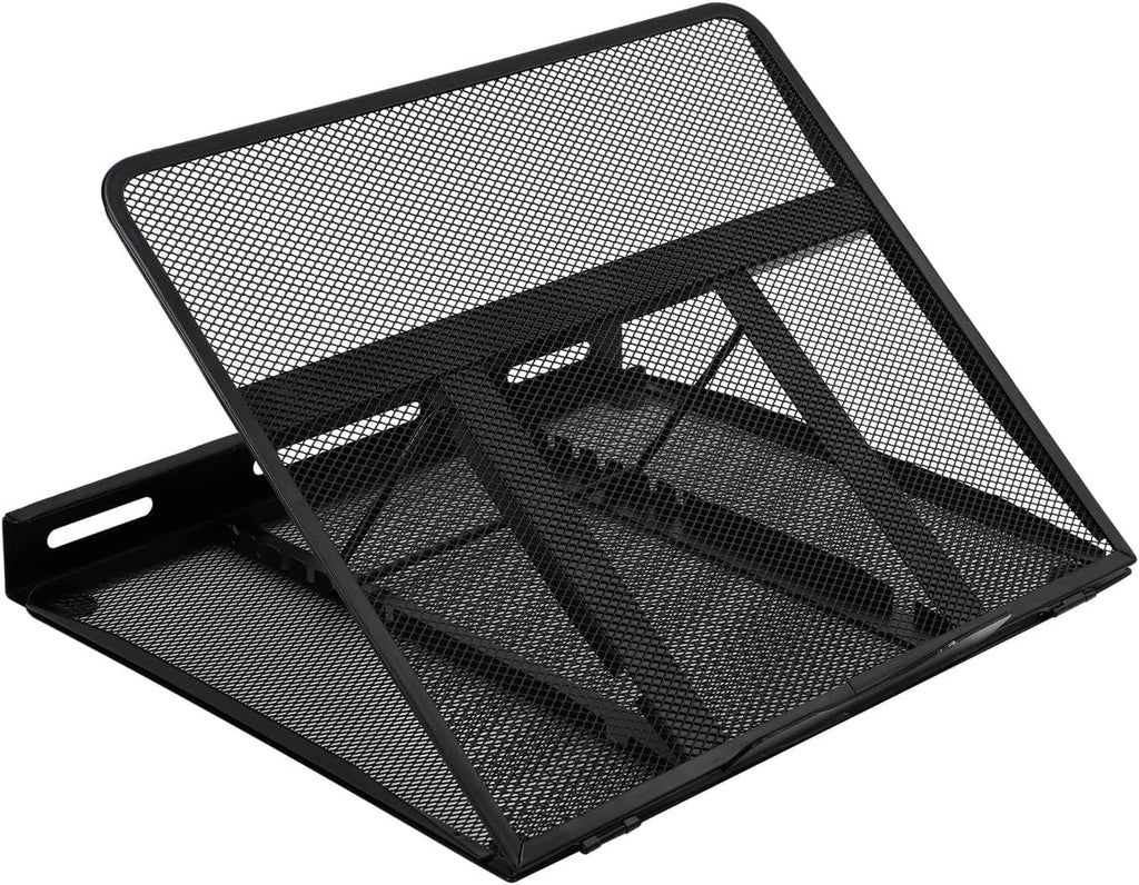 Amazon Basics Belüfteter Ergonomischer Laptopständer, 7-stufig Verstellbar, Stahlgitter zur Kühlung, Ideal für Videowiedergabe und Tippen, Passend für 10" (25,4cm) bis 17,3" (43,9cm) Laptops, Schwarz