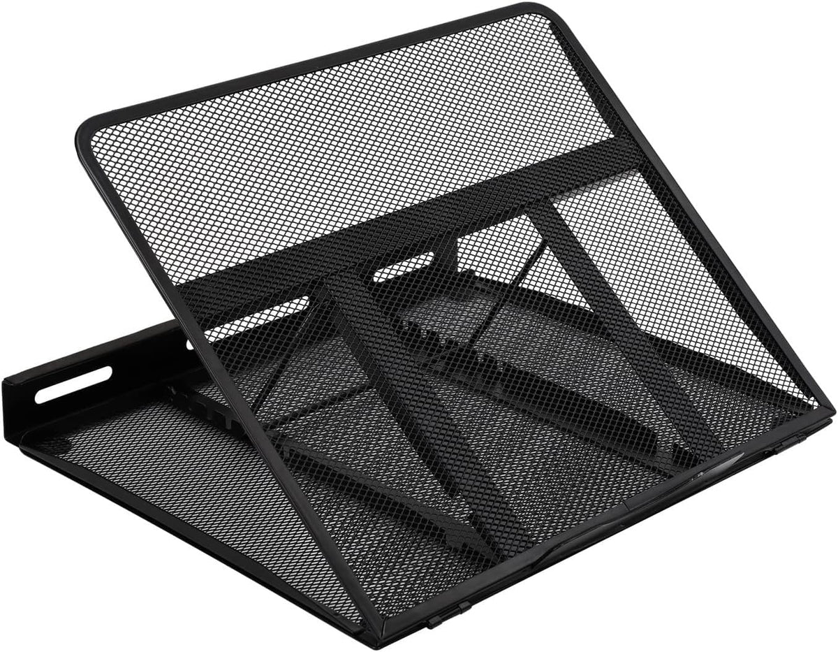 Amazon Basics Belüfteter Ergonomischer Laptopständer, 7-stufig Verstellbar, Stahlgitter zur Kühlung, Ideal für Videowiedergabe und Tippen, Passend für 10" (25,4cm) bis 17,3" (43,9cm) Laptops, Schwarz