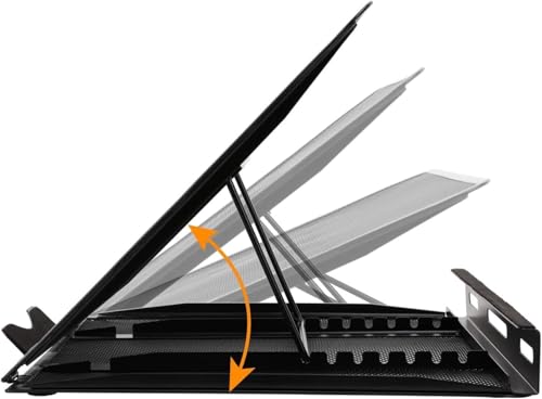 Amazon Basics Belüfteter Ergonomischer Laptopständer, 7-stufig Verstellbar, Stahlgitter zur Kühlung, Ideal für Videowiedergabe und Tippen, Passend für 10" (25,4cm) bis 17,3" (43,9cm) Laptops, Schwarz