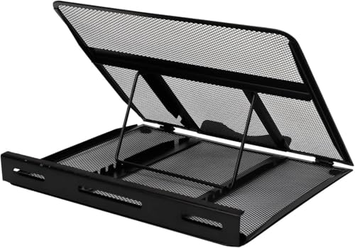 Amazon Basics Belüfteter Ergonomischer Laptopständer, 7-stufig Verstellbar, Stahlgitter zur Kühlung, Ideal für Videowiedergabe und Tippen, Passend für 10" (25,4cm) bis 17,3" (43,9cm) Laptops, Schwarz