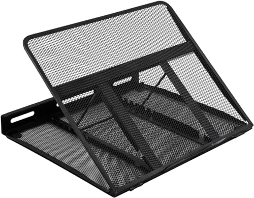 Amazon Basics Belüfteter Ergonomischer Laptopständer, 7-stufig Verstellbar, Stahlgitter zur Kühlung, Ideal für Videowiedergabe und Tippen, Passend für 10" (25,4cm) bis 17,3" (43,9cm) Laptops, Schwarz