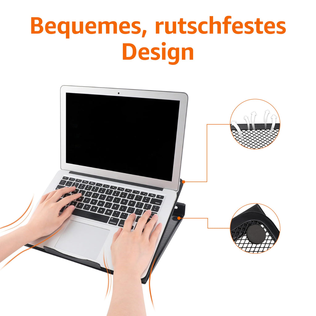 Amazon Basics Belüfteter Ergonomischer Laptopständer, 7-stufig Verstellbar, Stahlgitter zur Kühlung, Ideal für Videowiedergabe und Tippen, Passend für 10" (25,4cm) bis 17,3" (43,9cm) Laptops, Schwarz