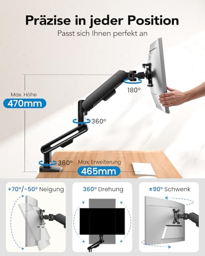 HUANUO Monitor Halterung für 13-40 Zoll Bildschirme, Monitor Arm mit NITROGLIDE™-Federung, bis 12 kg, Monitorhalterung höhenverstellbar, schwenkbar, neigbar, für Gaming & Office, VESA 75×75/100×100 mm