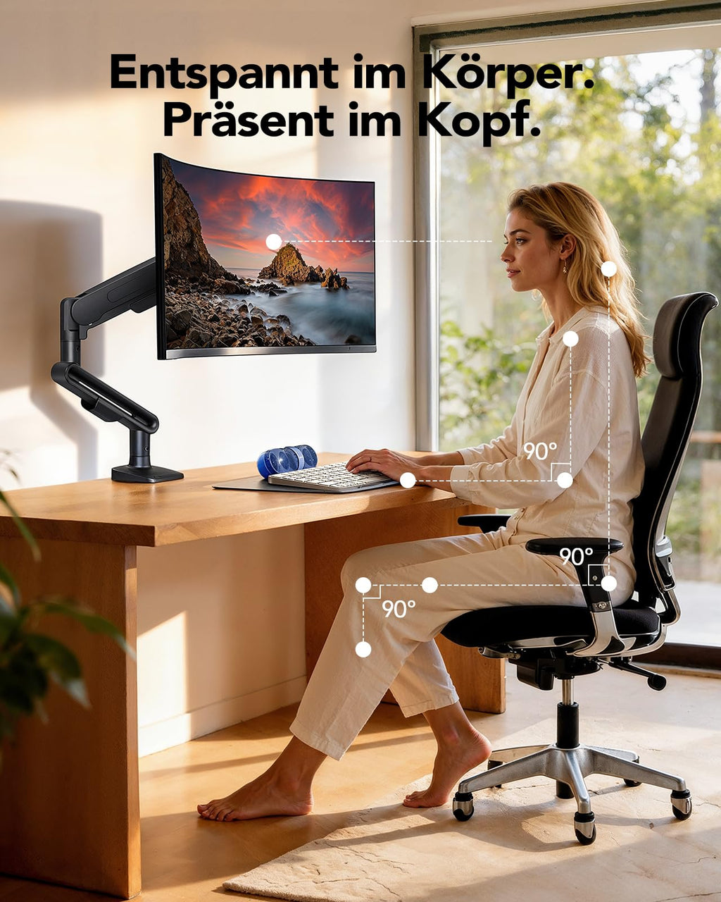 HUANUO Monitor Halterung für 13-40 Zoll Bildschirme, Monitor Arm mit NITROGLIDE™-Federung, bis 12 kg, Monitorhalterung höhenverstellbar, schwenkbar, neigbar, für Gaming & Office, VESA 75×75/100×100 mm