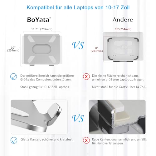BoYata Laptop Ständer, Aluminium Höhenverstellbarer Belüfteter Laptophalter, Notebook Stand Kompatibel für Laptop (10-17 Zoll)