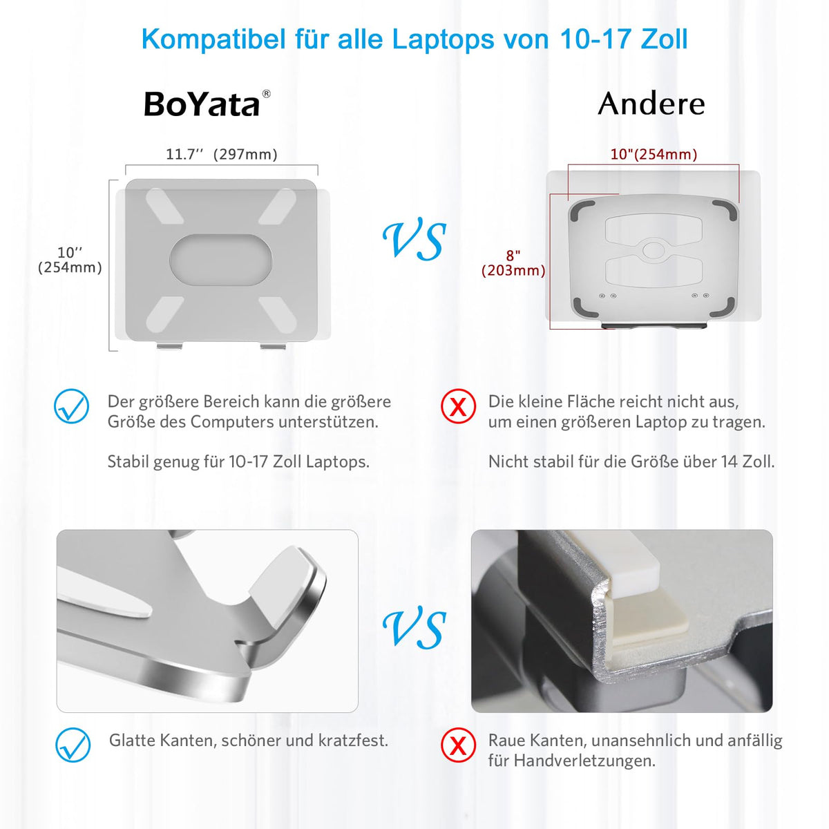 BoYata Laptop Ständer, Aluminium Höhenverstellbarer Belüfteter Laptophalter, Notebook Stand Kompatibel für Laptop (10-17 Zoll)