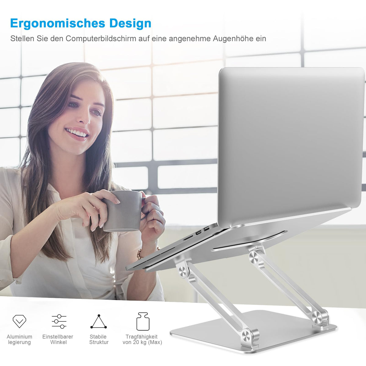 BoYata Laptop Ständer, Aluminium Höhenverstellbarer Belüfteter Laptophalter, Notebook Stand Kompatibel für Laptop (10-17 Zoll)
