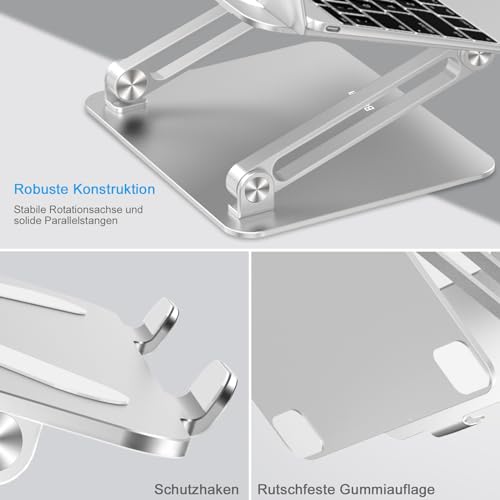 BoYata Laptop Ständer, Aluminium Höhenverstellbarer Belüfteter Laptophalter, Notebook Stand Kompatibel für Laptop (10-17 Zoll)