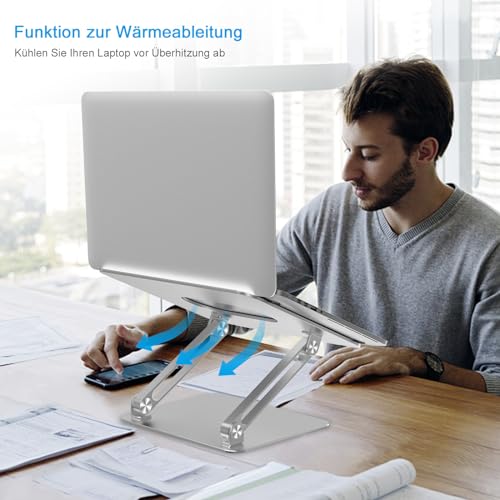 BoYata Laptop Ständer, Aluminium Höhenverstellbarer Belüfteter Laptophalter, Notebook Stand Kompatibel für Laptop (10-17 Zoll)