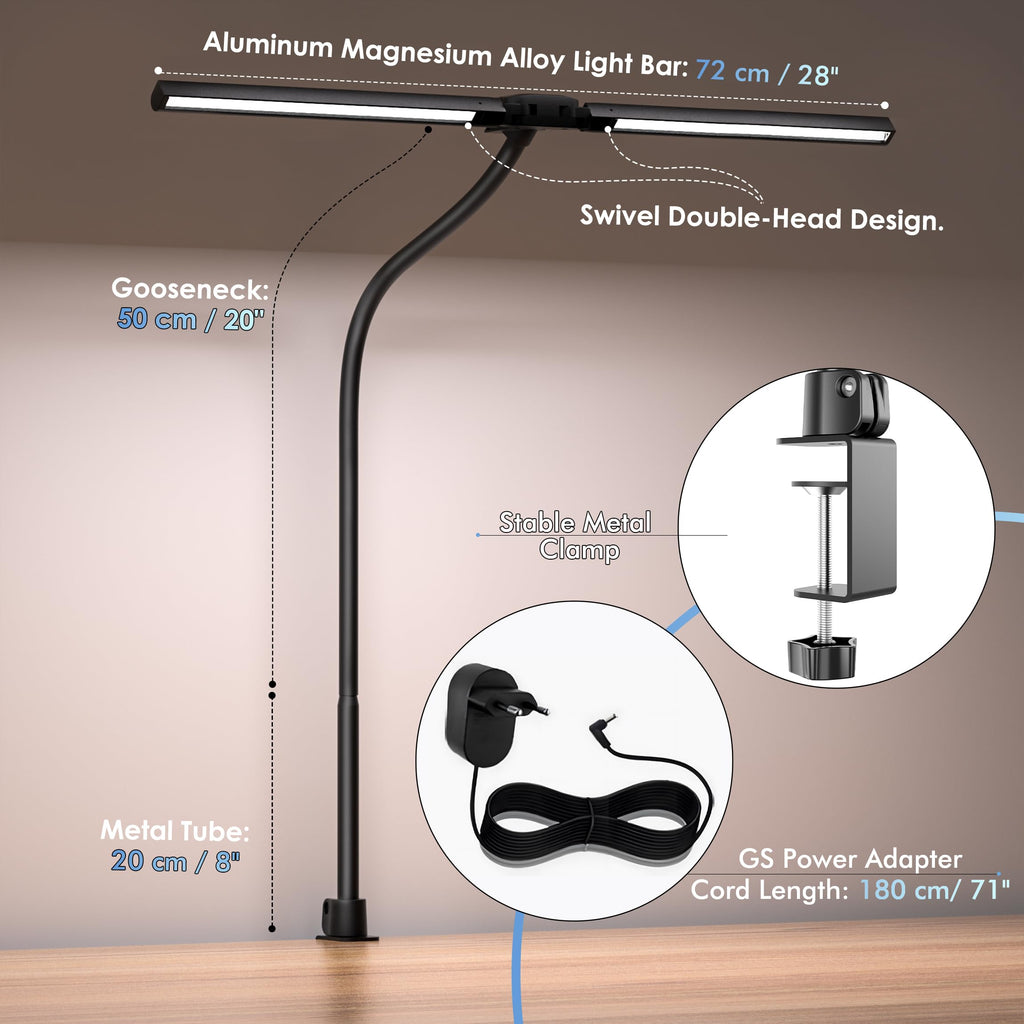 EYOCEAN Schreibtischlampe, Doppelkopf Schreibtischlampe Klemmbar, 16W 72cm Tageslichtlampe Schreibtisch mit Fernbedienung, Dimmbare Monitor Lampe, Schwanenhals Büro Tischlampe, Augenschutz Klemmlampe