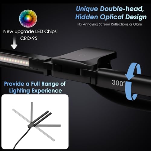 EYOCEAN Schreibtischlampe, Doppelkopf Schreibtischlampe Klemmbar, 16W 72cm Tageslichtlampe Schreibtisch mit Fernbedienung, Dimmbare Monitor Lampe, Schwanenhals Büro Tischlampe, Augenschutz Klemmlampe