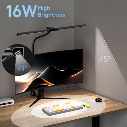 EYOCEAN Schreibtischlampe, Doppelkopf Schreibtischlampe Klemmbar, 16W 72cm Tageslichtlampe Schreibtisch mit Fernbedienung, Dimmbare Monitor Lampe, Schwanenhals Büro Tischlampe, Augenschutz Klemmlampe