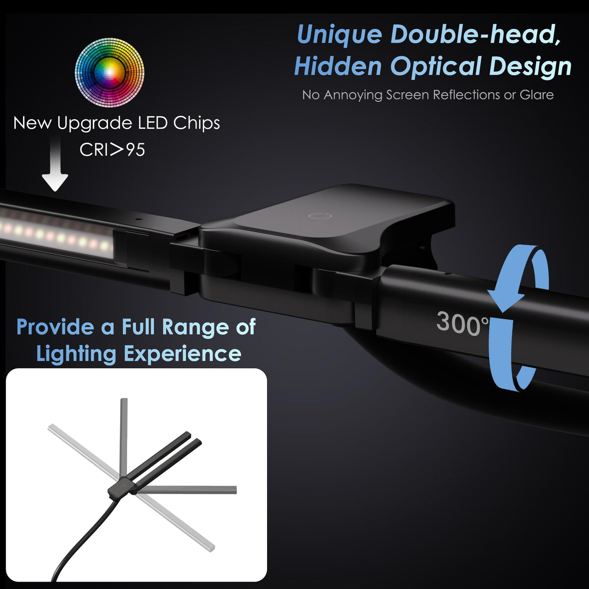 EYOCEAN Schreibtischlampe, Doppelkopf Schreibtischlampe Klemmbar, 16W 72cm Tageslichtlampe Schreibtisch mit Fernbedienung, Dimmbare Monitor Lampe, Schwanenhals Büro Tischlampe, Augenschutz Klemmlampe
