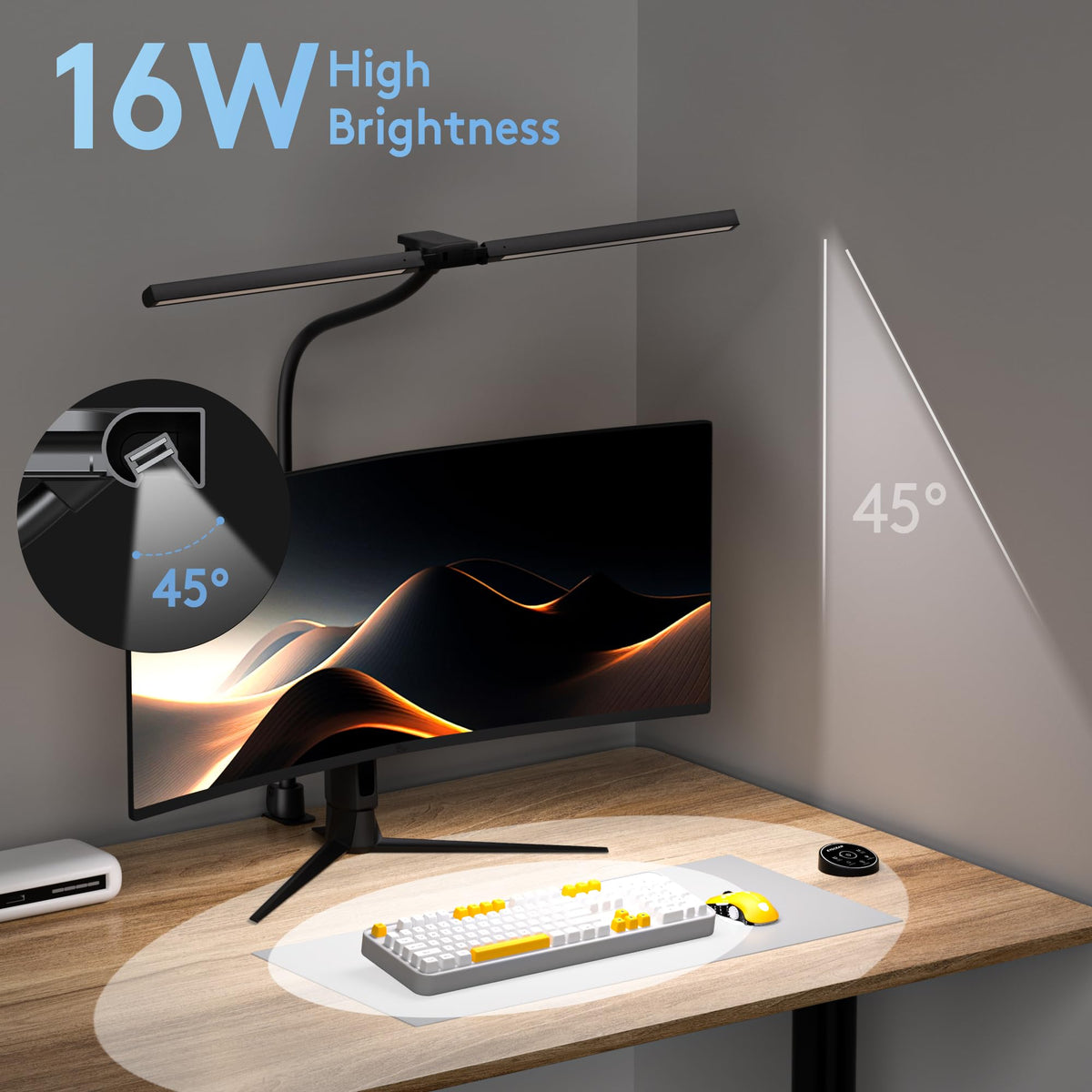 EYOCEAN Schreibtischlampe, Doppelkopf Schreibtischlampe Klemmbar, 16W 72cm Tageslichtlampe Schreibtisch mit Fernbedienung, Dimmbare Monitor Lampe, Schwanenhals Büro Tischlampe, Augenschutz Klemmlampe