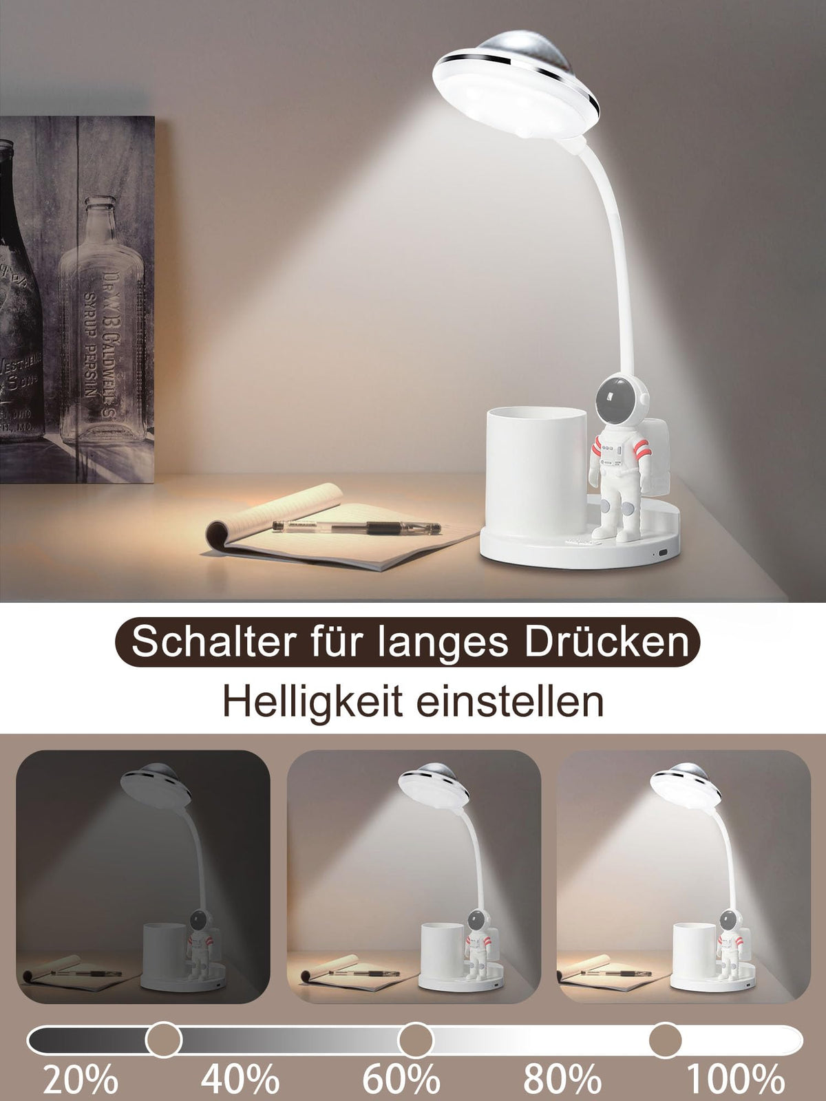Schreibtischlampe Kinder, LED Astronaut Tragbar Tischlampe
