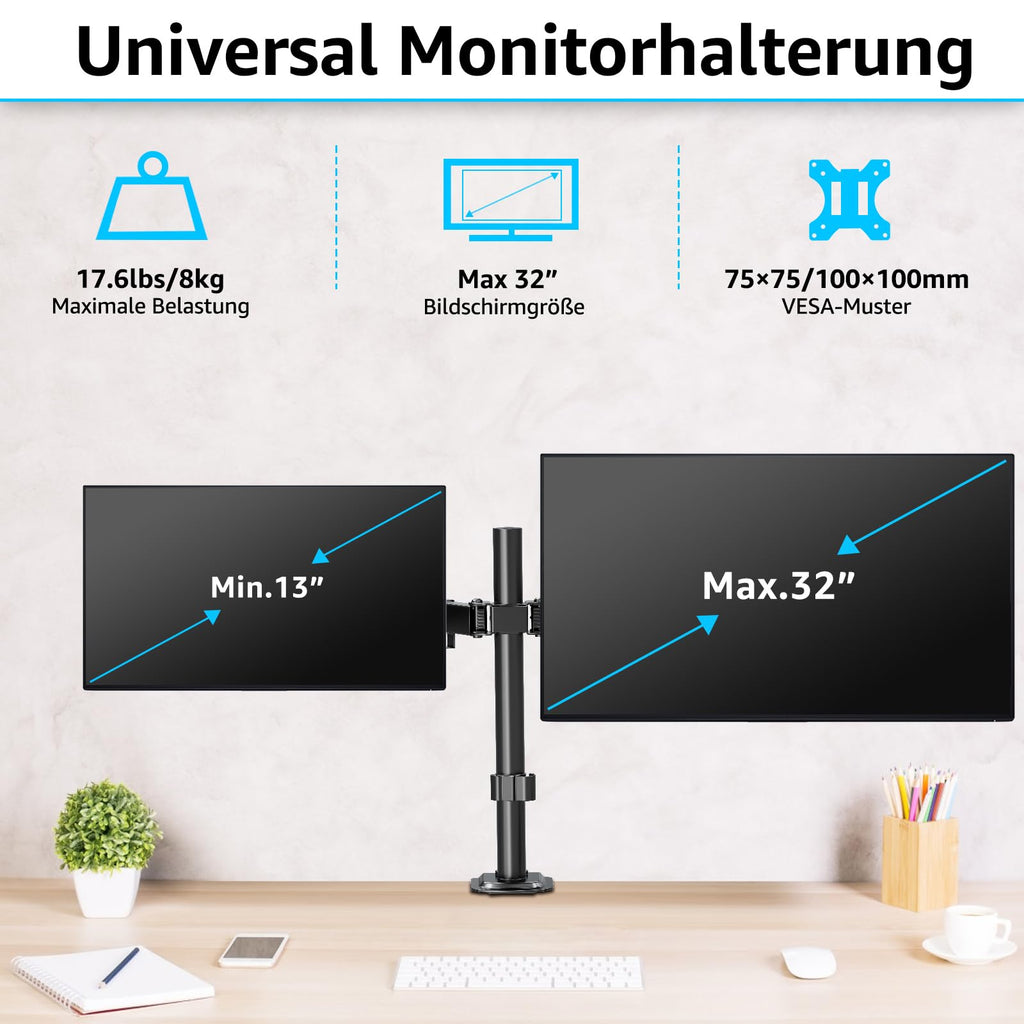 MOUNTUP Monitor Halterung 2 Monitore für 13-32 Zoll Flach&Curved Bildschirm