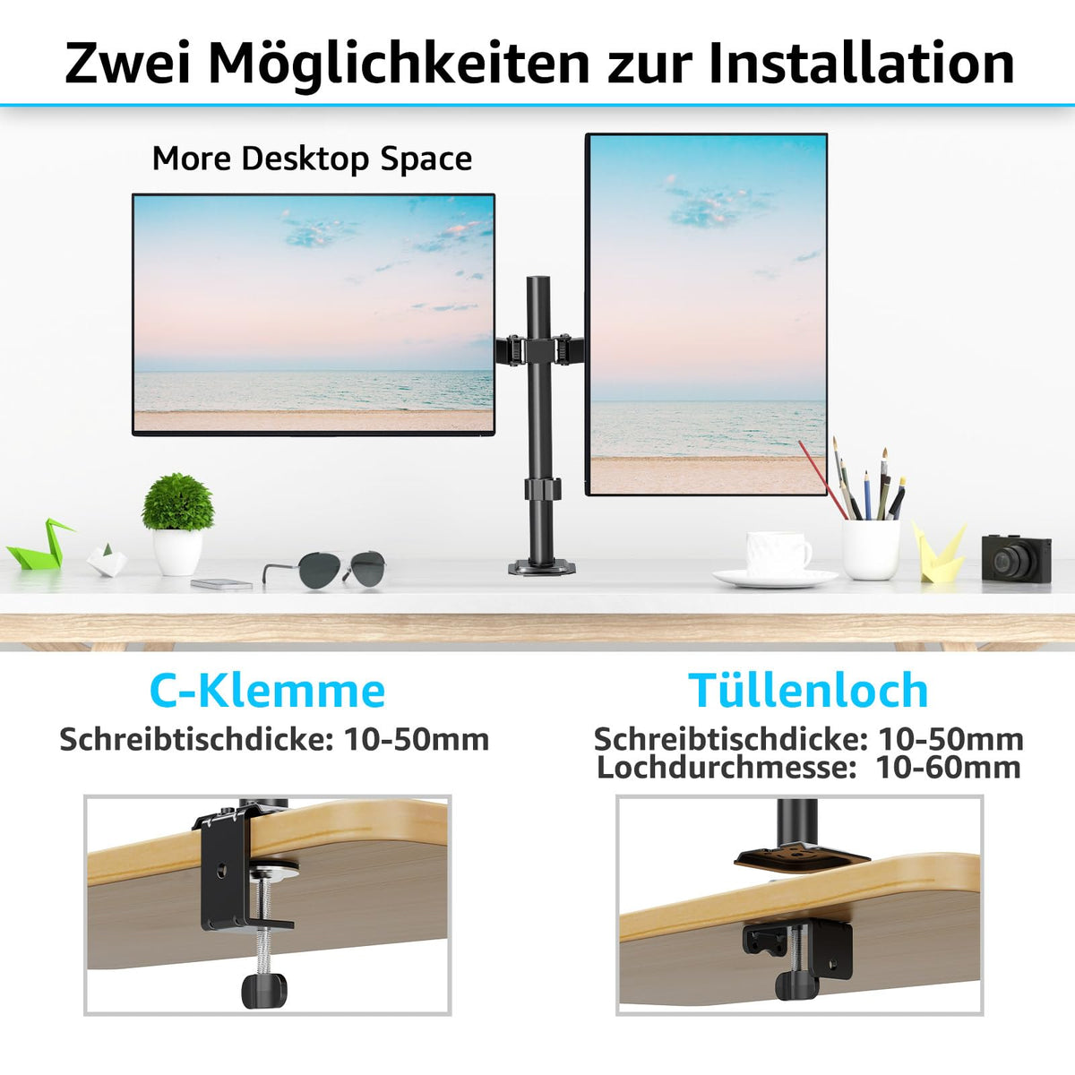 MOUNTUP Monitor Halterung 2 Monitore für 13-32 Zoll Flach&Curved Bildschirm