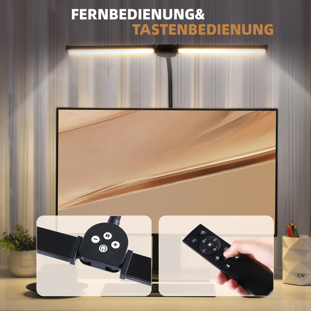 LED Schreibtischlampe Klemmbar mit Fernbedienung, Dimmbar, Schwarz