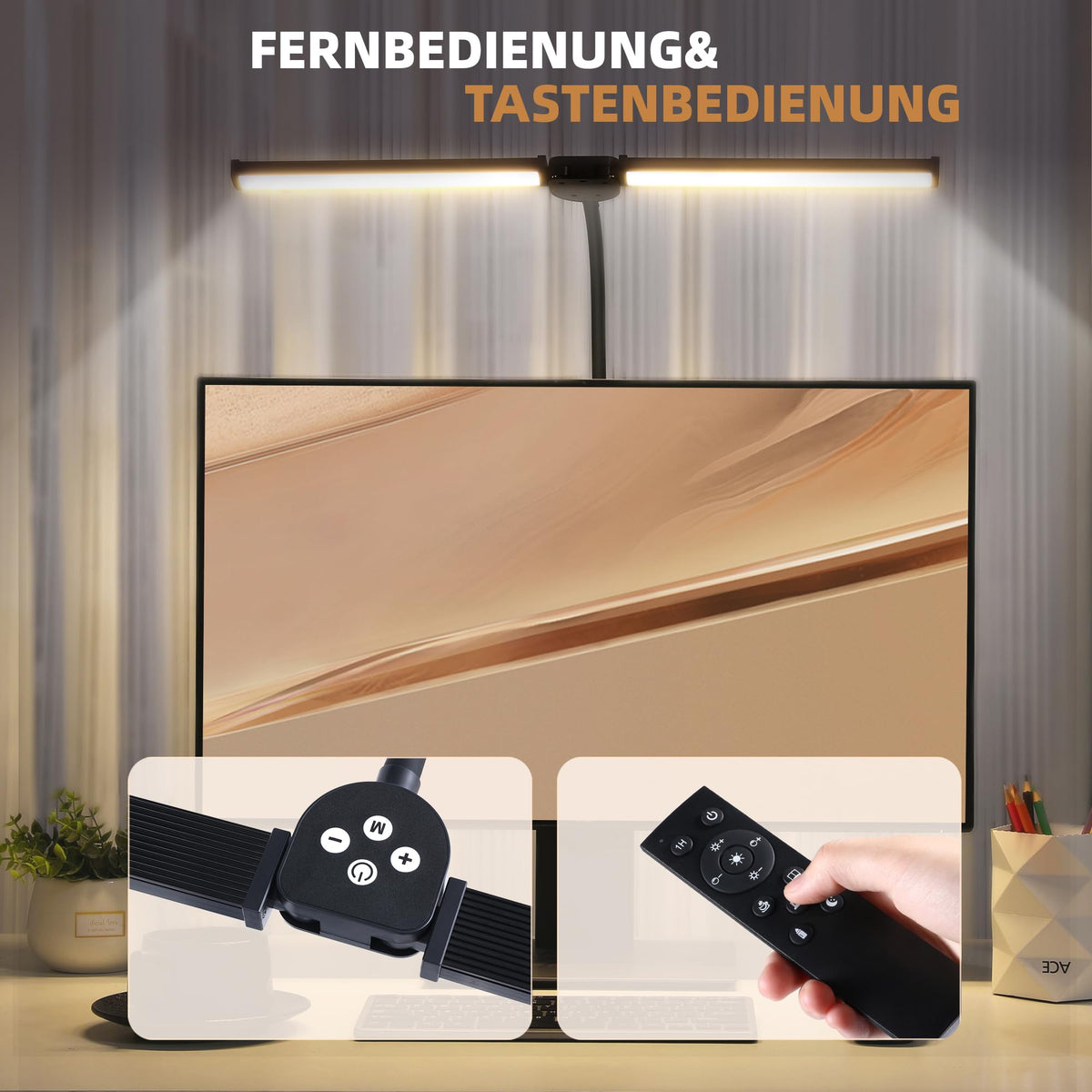 LED Schreibtischlampe Klemmbar mit Fernbedienung, Dimmbar, Schwarz