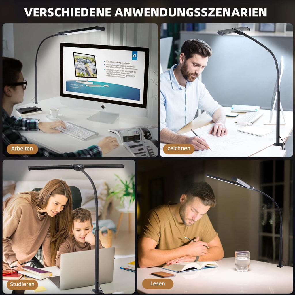 LED Schreibtischlampe Klemmbar mit Fernbedienung, Dimmbar, Schwarz