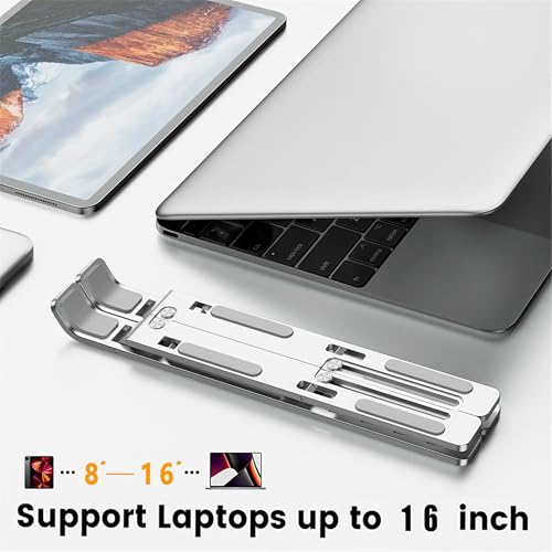AiTodos® Laptop Ständer, Aluminiumlegierung, Laptop Ständer 6 Gänge Anpassen, Leicht, rutschfest, Faltbarer Tragbarer, Laptopständer - Einfache Wärmeableitung（Silber）