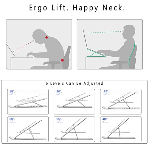 AiTodos® Laptop Ständer, Aluminiumlegierung, Laptop Ständer 6 Gänge Anpassen, Leicht, rutschfest, Faltbarer Tragbarer, Laptopständer - Einfache Wärmeableitung（Silber）