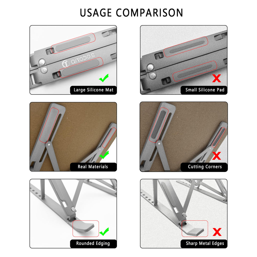 AiTodos® Laptop Ständer, Aluminiumlegierung, Laptop Ständer 6 Gänge Anpassen, Leicht, rutschfest, Faltbarer Tragbarer, Laptopständer - Einfache Wärmeableitung（Silber）