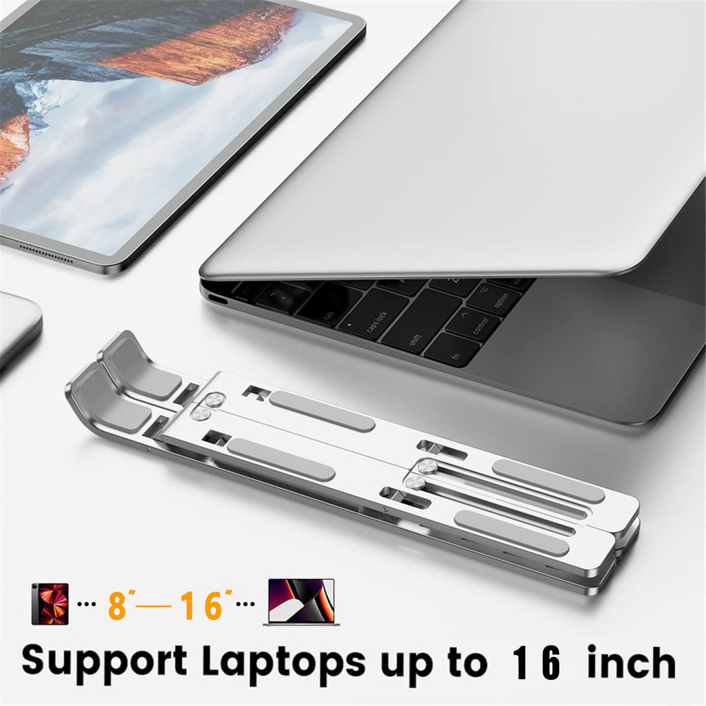 AiTodos® Laptop Ständer, Aluminiumlegierung, Laptop Ständer 6 Gänge Anpassen, Leicht, rutschfest, Faltbarer Tragbarer, Laptopständer - Einfache Wärmeableitung（Silber）