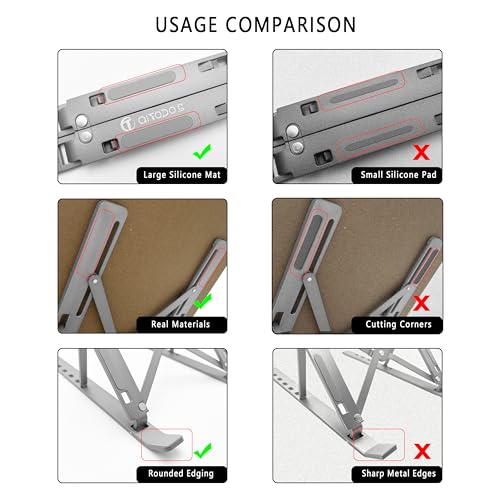 AiTodos® Laptop Ständer, Aluminiumlegierung, Laptop Ständer 6 Gänge Anpassen, Leicht, rutschfest, Faltbarer Tragbarer, Laptopständer - Einfache Wärmeableitung（Silber）