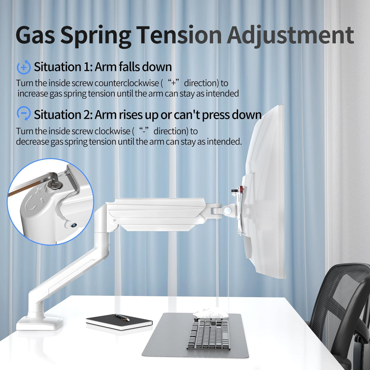 suptek Monitor Halterung für 13-32 Zoll LED LCD Bildschirm bis zu 9 kg, Monitor Arm mit Gasfeder, 360° Drehbar Höhenverstellbar Schwenkbar Neigbar, Monitorhalterung VESA 75x75/100x100 mm, Weiß