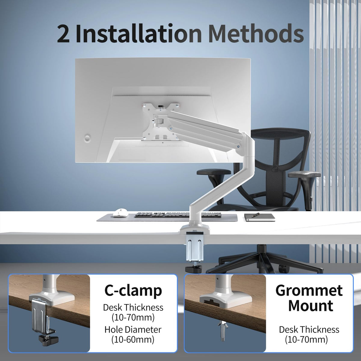 suptek Monitor Halterung für 13-32 Zoll LED LCD Bildschirm bis zu 9 kg, Monitor Arm mit Gasfeder, 360° Drehbar Höhenverstellbar Schwenkbar Neigbar, Monitorhalterung VESA 75x75/100x100 mm, Weiß