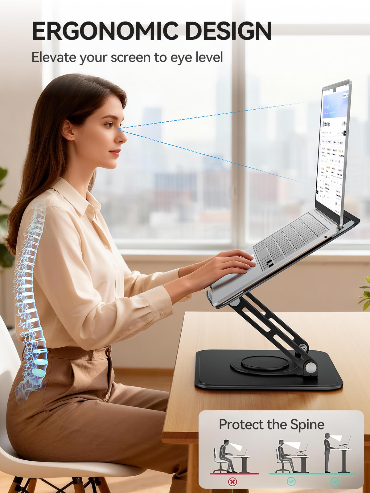 tounee Laptopständer für den Schreibtisch, Verstellbarer Computerständer mit 360°-Drehfuß, ergonomischer Laptop-Erhöhung, kompatibel mit MacBook Pro, Air und Allen Laptops von 10-15.6Zoll