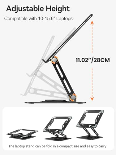 tounee Laptopständer für den Schreibtisch, Verstellbarer Computerständer mit 360°-Drehfuß, ergonomischer Laptop-Erhöhung, kompatibel mit MacBook Pro, Air und Allen Laptops von 10-15.6Zoll
