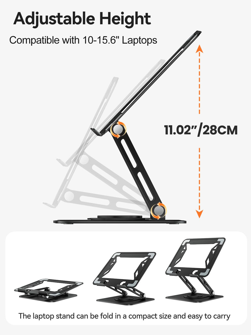 tounee Laptopständer für den Schreibtisch, Verstellbarer Computerständer mit 360°-Drehfuß, ergonomischer Laptop-Erhöhung, kompatibel mit MacBook Pro, Air und Allen Laptops von 10-15.6Zoll