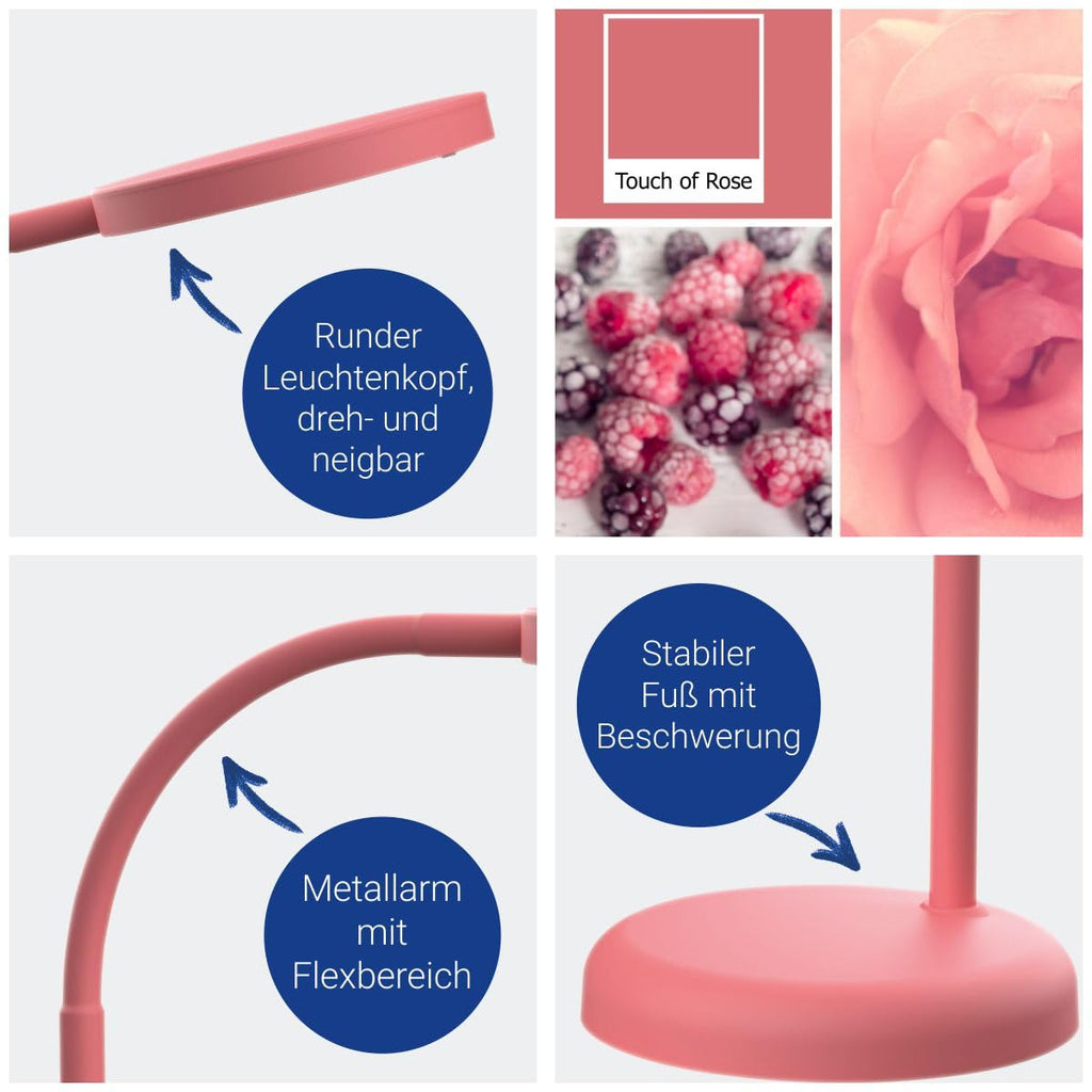 MAUL LED Tischlampe pink MAULjoy Touch of Rose warmweiß fürs Büro