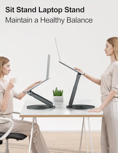 Laptop Ständer Höhenverstellbar mit 360° Drehbarer Basis, Ergonomisch Laptopständer, Laptop Erhoehung Fuer Schreibtisch, Standing Laptop Stand Computer Ständer mit MacBook Pro, Laptops 10–17"-Grau