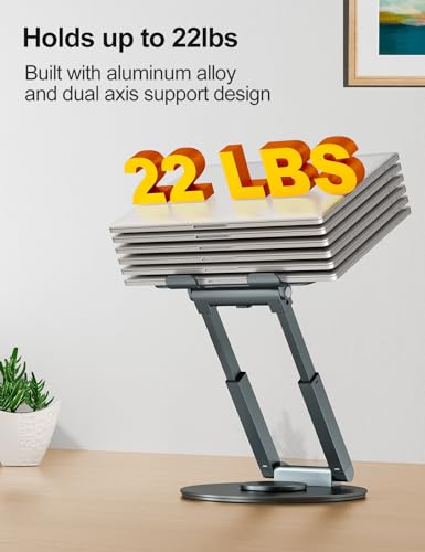 Laptop Ständer Höhenverstellbar mit 360° Drehbarer Basis, Ergonomisch Laptopständer, Laptop Erhoehung Fuer Schreibtisch, Standing Laptop Stand Computer Ständer mit MacBook Pro, Laptops 10–17"-Grau