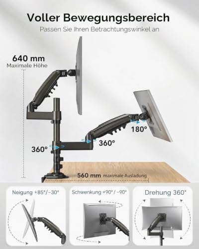 HUANUO Monitor Halterung 2 Monitore 13-32 Zoll, 9KG Arm, VESA 75/100