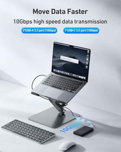 BENFEI Laptop Ständer mit 7-in-1 USB C Dockingstation – HDMI (4K@60Hz), 1×SD& 1×Micro SD Kartenleser, 100W Power Delivery, 10Gbps (1×USB-C & 2×USB-A 3.2) – Für MacBook Pro/Air iPad Pro XPS & ThinkPad