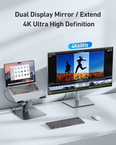 BENFEI Laptop Ständer mit 7-in-1 USB C Dockingstation – HDMI (4K@60Hz), 1×SD& 1×Micro SD Kartenleser, 100W Power Delivery, 10Gbps (1×USB-C & 2×USB-A 3.2) – Für MacBook Pro/Air iPad Pro XPS & ThinkPad