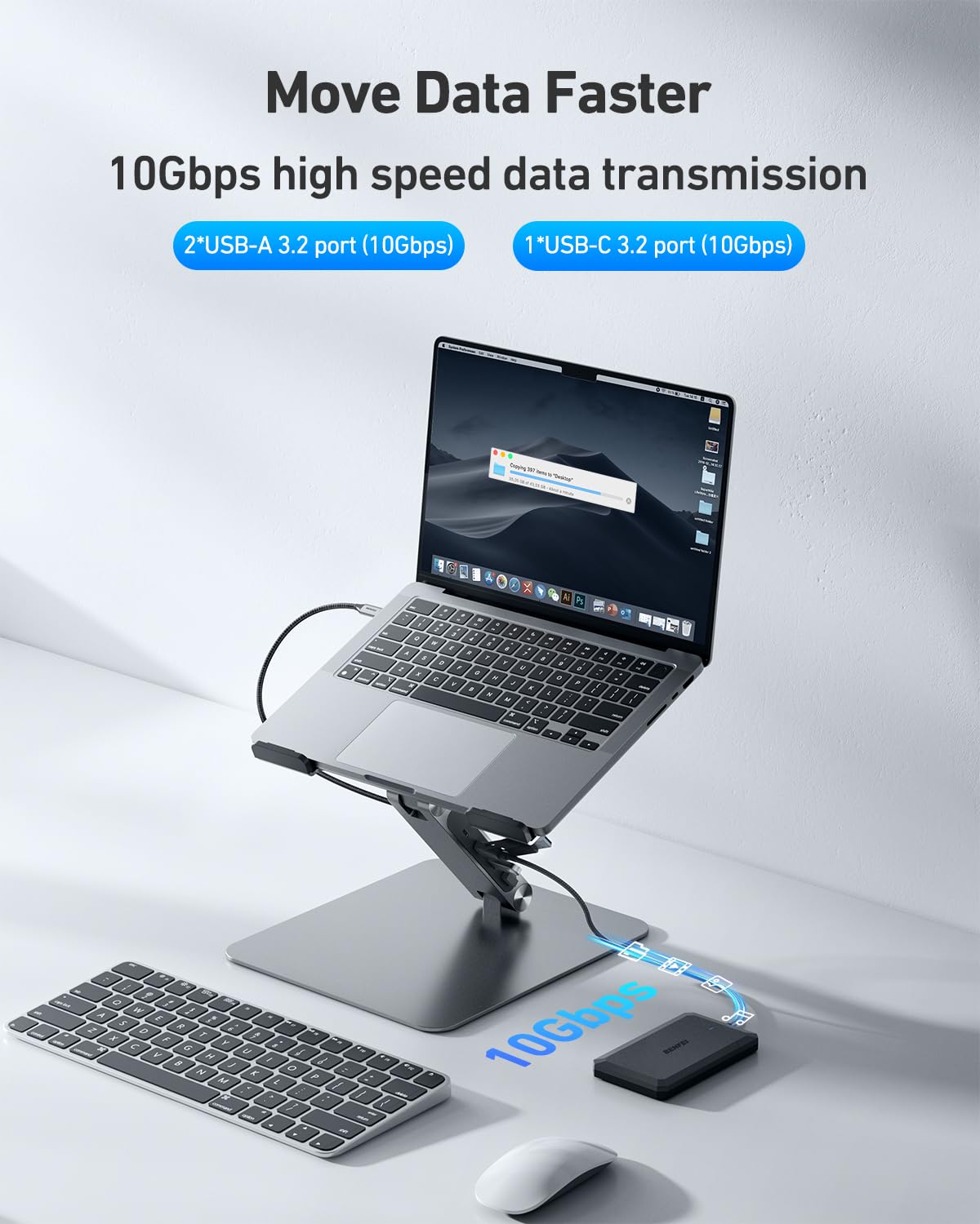 BENFEI Laptop Ständer mit 7-in-1 USB C Dockingstation – HDMI (4K@60Hz), 1×SD& 1×Micro SD Kartenleser, 100W Power Delivery, 10Gbps (1×USB-C & 2×USB-A 3.2) – Für MacBook Pro/Air iPad Pro XPS & ThinkPad