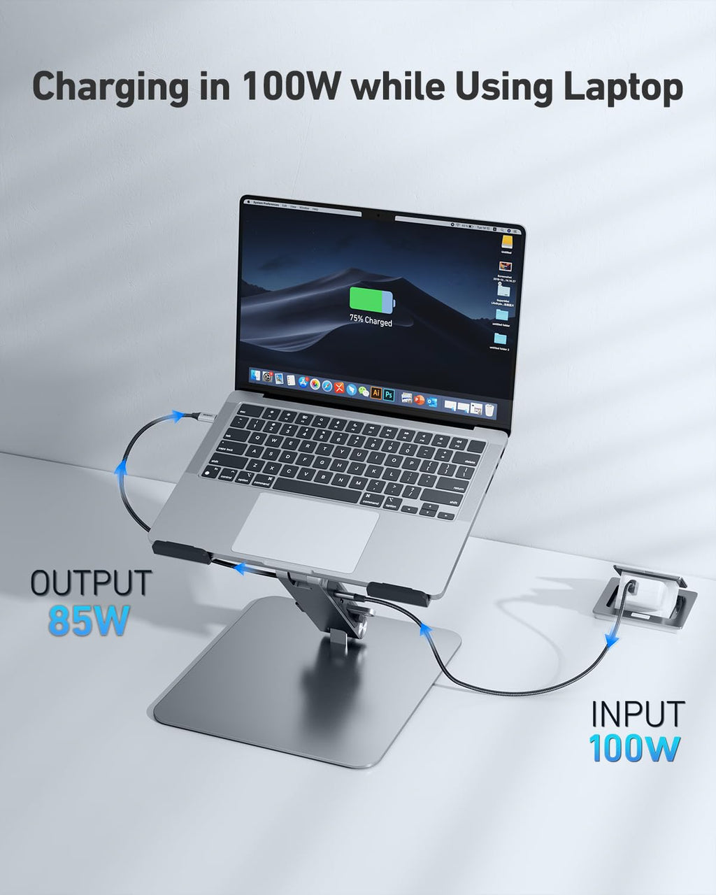 BENFEI Laptop Ständer mit 7-in-1 USB C Dockingstation – HDMI (4K@60Hz), 1×SD& 1×Micro SD Kartenleser, 100W Power Delivery, 10Gbps (1×USB-C & 2×USB-A 3.2) – Für MacBook Pro/Air iPad Pro XPS & ThinkPad