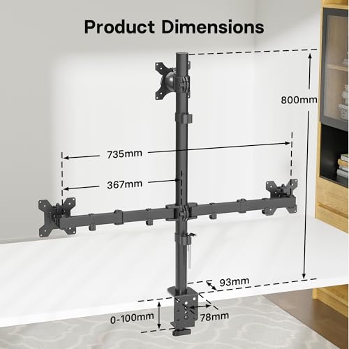 BONTEC Monitor Halterung 3 Monitore 27-32 Zoll, 30 kg/Arm, VESA 75/100