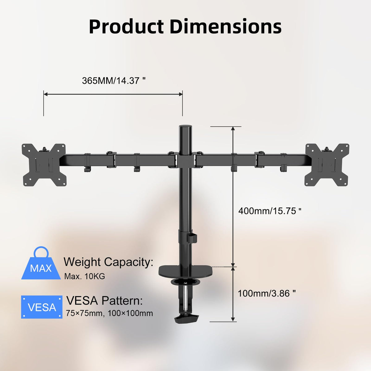 Pholiten Monitor Halterung für 13-27 Zoll LED LCD Bildschirm bis zu 10 kg, Monitor Arm für 2 Monitore, Höhenverstellbar Schwenkbar Neigbar Monitorhalterung für den Schreibtisch, max.VESA 100x100mm