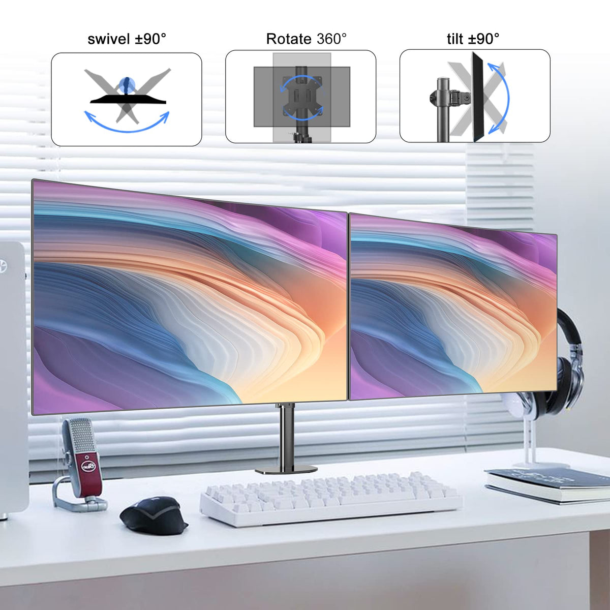 Pholiten Monitor Halterung für 13-27 Zoll LED LCD Bildschirm bis zu 10 kg, Monitor Arm für 2 Monitore, Höhenverstellbar Schwenkbar Neigbar Monitorhalterung für den Schreibtisch, max.VESA 100x100mm