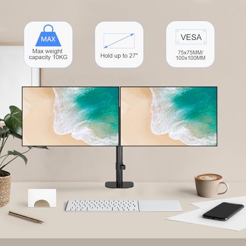 Pholiten Monitor Halterung für 13-27 Zoll LED LCD Bildschirm bis zu 10 kg, Monitor Arm für 2 Monitore, Höhenverstellbar Schwenkbar Neigbar Monitorhalterung für den Schreibtisch, max.VESA 100x100mm