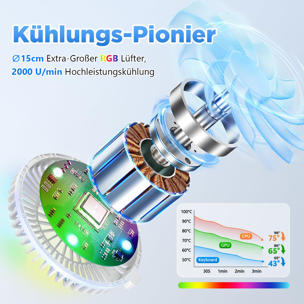 ICARE Laptop Ständer mit Magnetischem RGB Laptop Kühler, Silber