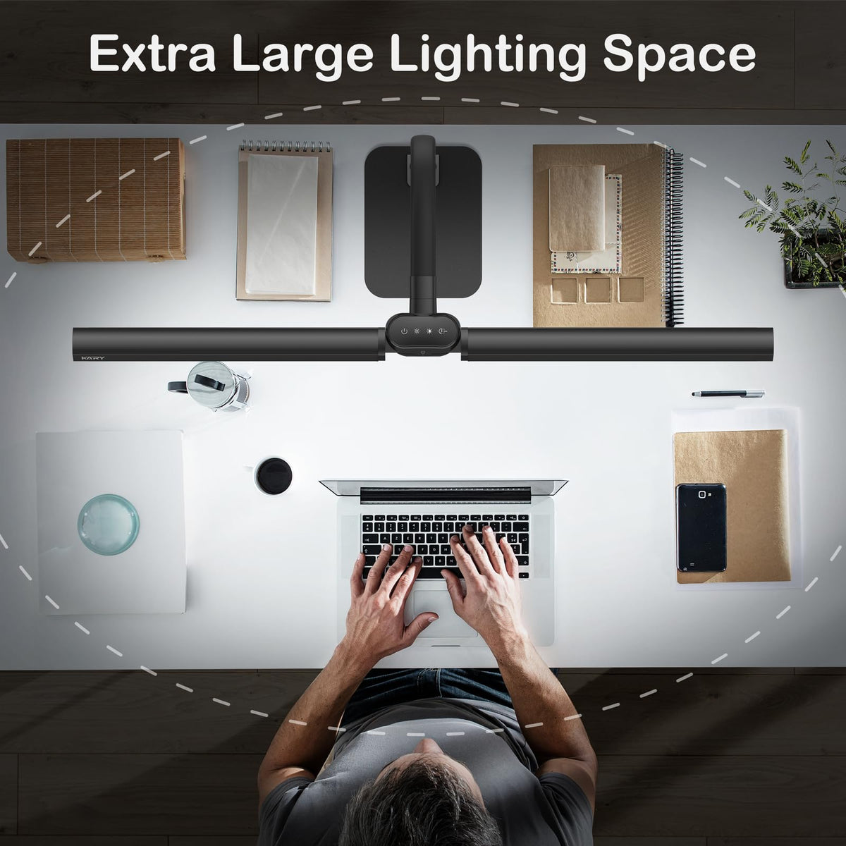 80cm Doppelkopf Schreibtischlampe Led Dimmbar mit USB-Ladeanschluss 24W